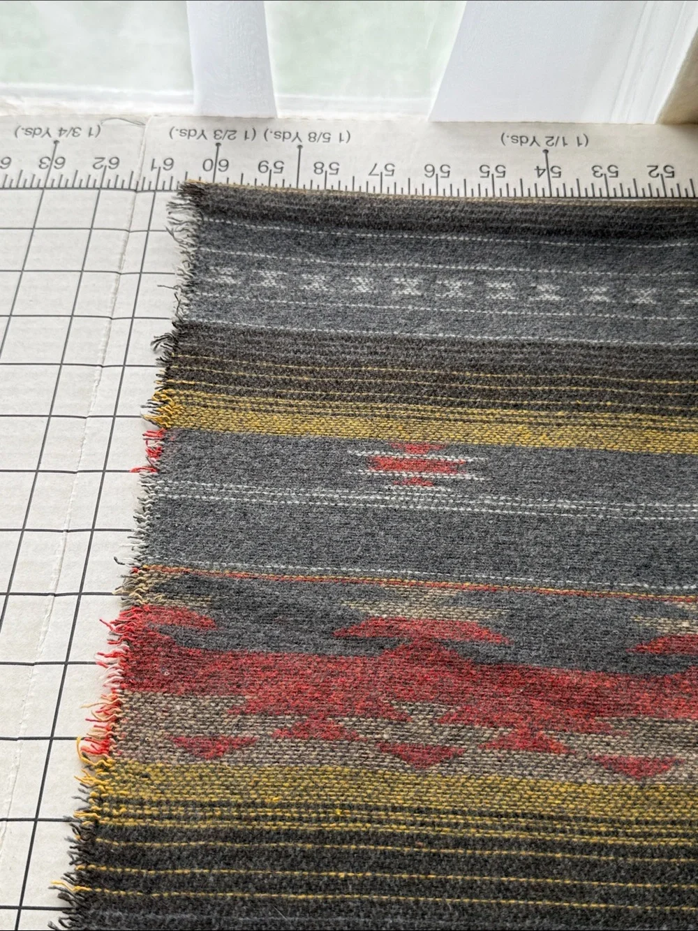 Vintage Wool Southwest Stripe Blanket Fabric 1⅝ Yards x 90” Charcoal Rust Gold
